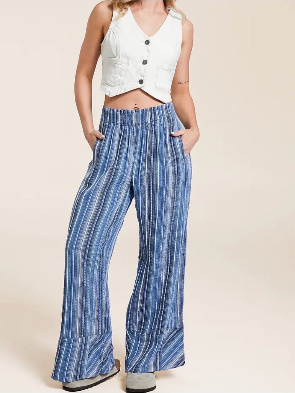 Free People Day’s End striped linen pull on pants